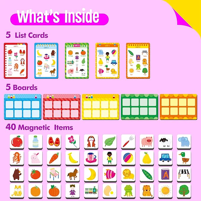 SpriteGru Magnetic First Word Matching Game, Funny Words Learning Game, Race to Collect Your Lists Educational Toy for Boys & Girls at Home