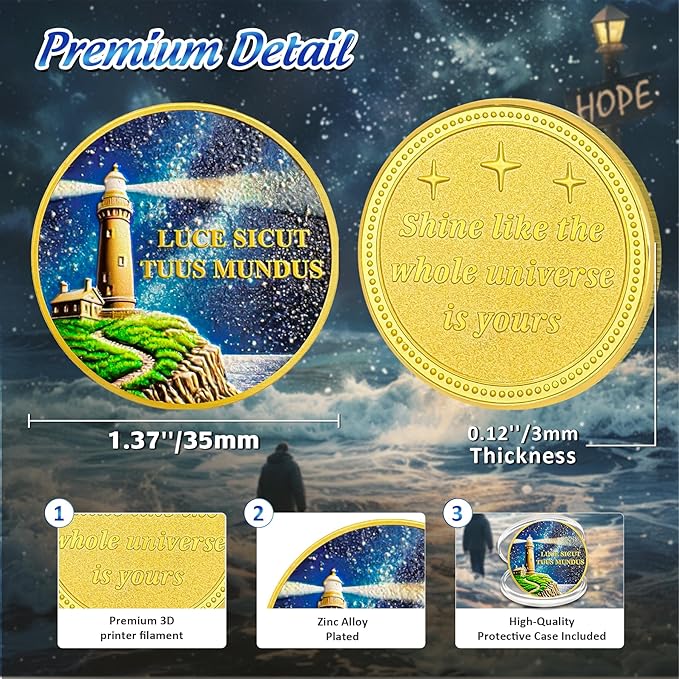 Guiding Lighthouse Inspiration Coin - Infinite Incentive Faith and Strength Encouragement Challenge Coins - Celebrate Living Clean Narcotics Alcoholics Anonymous Gifts for Men Women