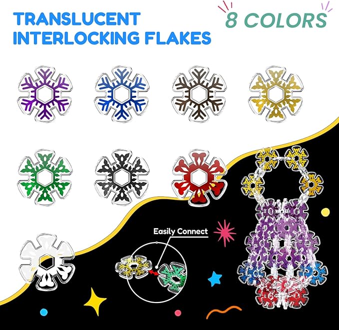 Translucent Interlocking Flakes Toys, Interlocking Discs, Creative Building Blocks of Snowflakes, 120PCS Construction Playset, Brain Teaser STEM Educational Toy for Kids Aged 4+