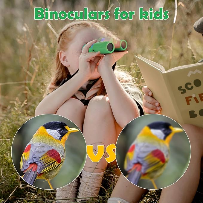 Binoculars for Kids,Compact and Portable 8x21 Kids Binoculars with Shoulder Strap, Storage Bag, 50 Birds Cartoon Stickers,Gift for 2-8 Years Boys and Girls,Suitable for Birdwatching, Camping