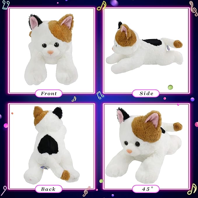 Glow Guards Light up Calico Cat Stuffed Animal LED Soft Kitty Plush Toy Pillow with Night Lights Lullaby Birthday Children's Day Gifts for Toddler Kids, 15''
