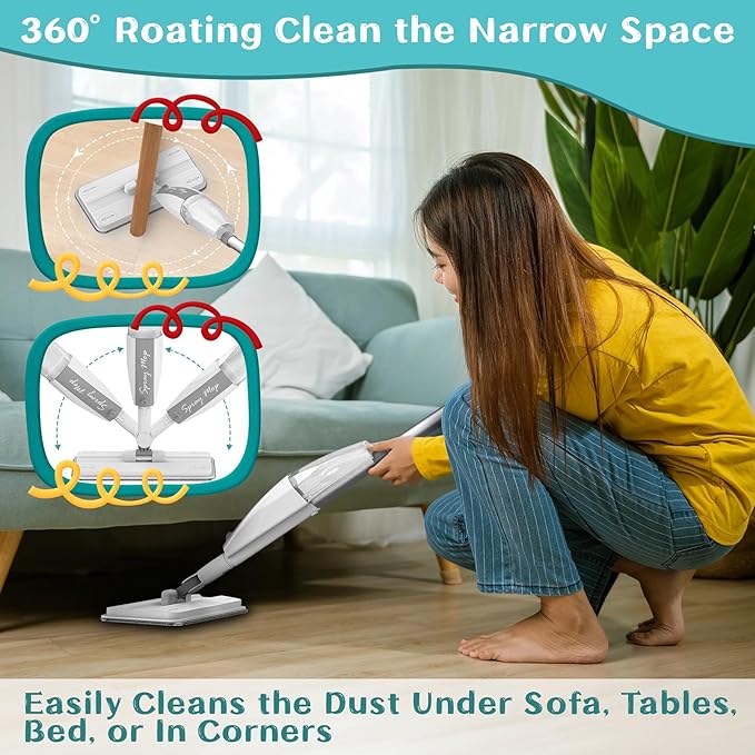 Toddler Cleaning Set That Really Works - Kids Spray Mop - Toddler-Size Small Mop with Real Squeeze Water Sprayer, Detachable Kids Mops, Interactive Cleaning Toys Gift for Boys & Girls