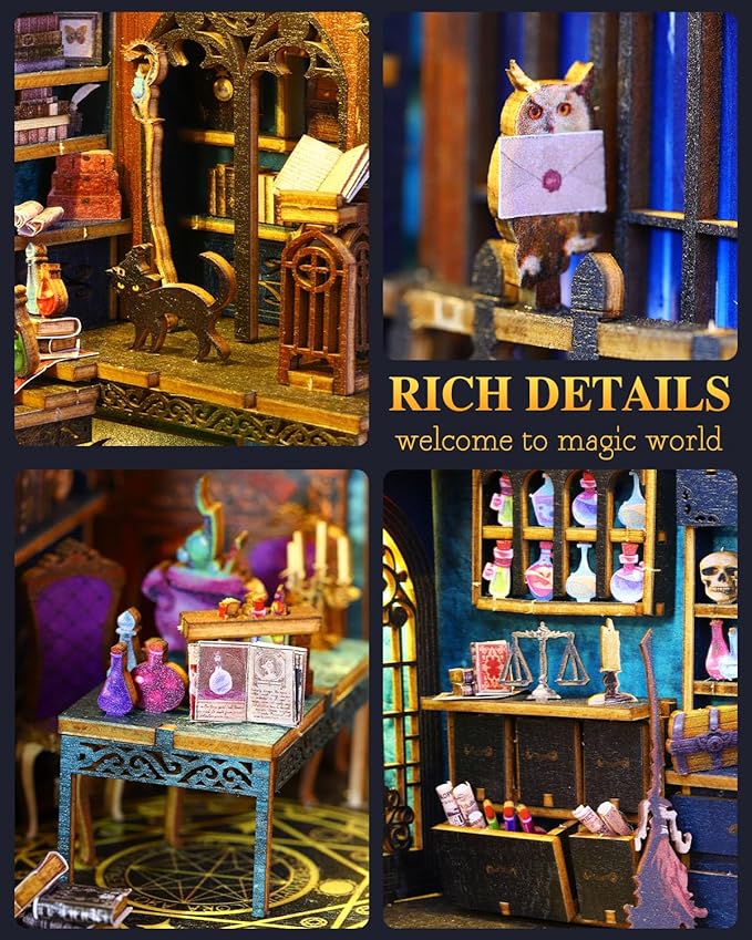 Magic Book Nook Kit, DIY Booknooks Kit for Adults Teens, Bookshelf Diorama Miniature House Kit Scenes Insert Decor with Sensor Light, 3D Wooden Puzzle Gifts for Boys Girls (Magic Market)