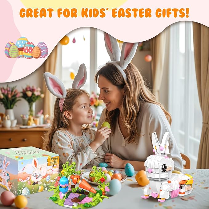Easter Bunny Building Blocks Set: 12 in 1 Bunny Basket Stuffers Gifts Eggs Fillers Toy for Teen Kids - Cute Party Favors Box Easter Building Toys Sets 12 Eggs Kids Girls