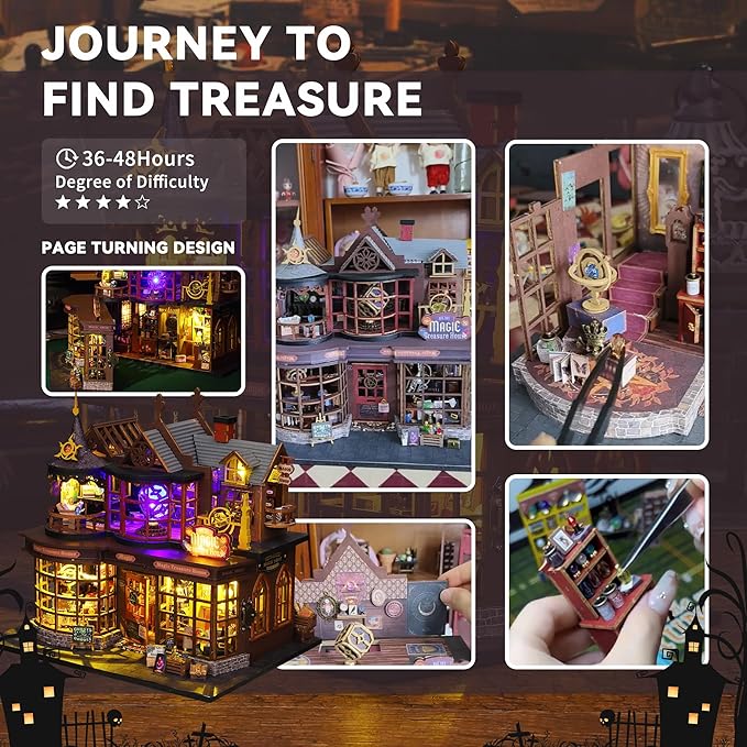 Flever Dollhouse Miniature DIY House Kit Creative Room with Furniture for Romantic Artwork Gift (Magic Treasure House)