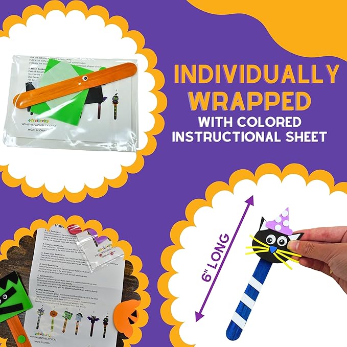 4E's Novelty Halloween Bookmark Craft for Kids - 12 Pack Bulk Kids Halloween Crafts Ages 4-8, 8-12 Halloween Activities for Kids Classroom 2025 Halloween Bookmarks, DIY Foam Halloween Craft Kit
