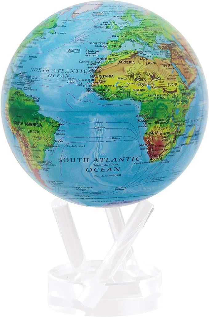 MOVA Globe – Blue Relief Map 4.5” | Solar-Powered Rotating World Globe with Terrain Detail | No Batteries or Cords | Elegant Desk Décor or Educational Gift