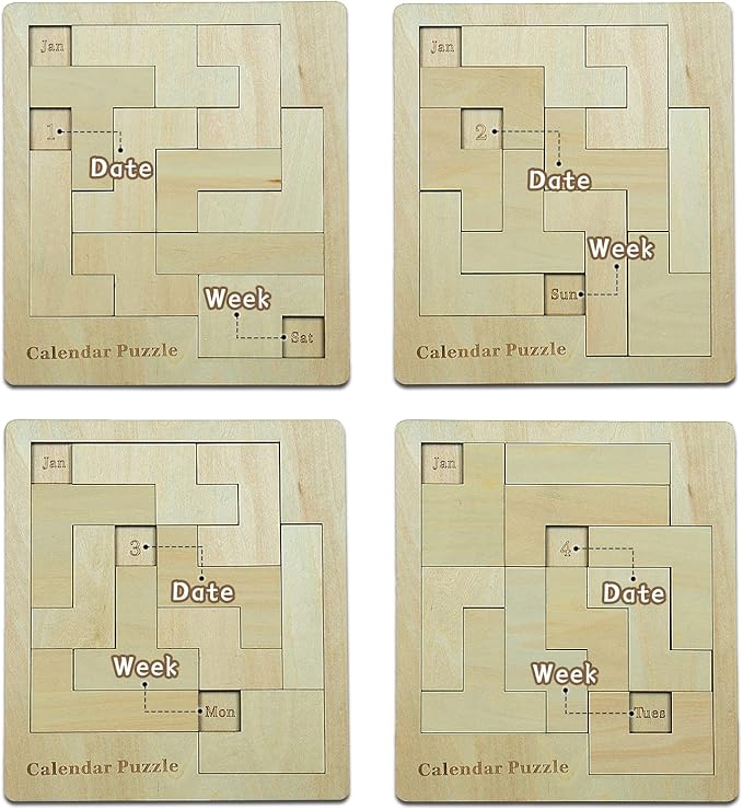 Calendar Puzzle - Daily Calendar Puzzle Wooden,Challenge 365 Days Date and Week, Advent Calendar.（Size：9.8 x 7.8inch）