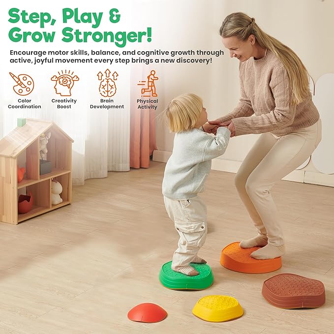 Stepping Stones – Indoor & Outdoor Obstacle Course Toys for Kids – Montessori Sensory & Motor Skill Development, Coordination & Active Play – Textured Educational Play Set