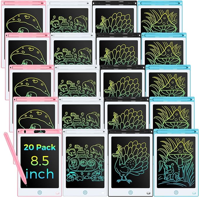 Zhehao 20 Pack LCD Writing Board for Kids, 8.5 Inches Doodle Reusable Screen Drawing Pad Erasable Painting Pads Educational Toy for 3-8 Years(Light Blue, Black, Pink, White)