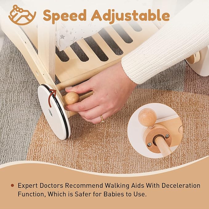 Woodtoe Wooden Baby Walker Doll Stroller | Adjustable Speed Shopping Cart for Toddlers 1-3 | Baby Push Walker - Pretend Play Grocery Cart | Natural Wood Stroller Push Toys for Babies Learning to Walk