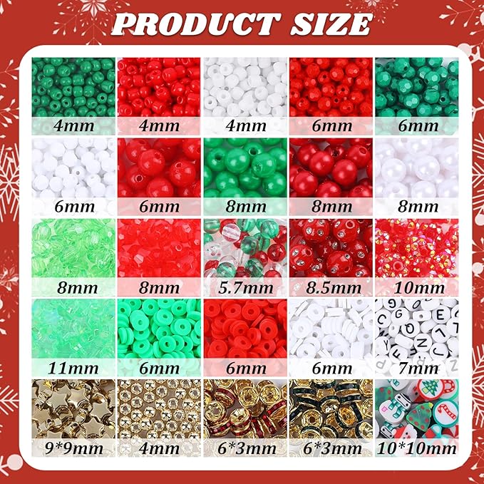 Christmas Beads,2600 PCS +Christmas Bracelet Making Kit Friendship Bracelet Kit with Clay Bead Pearl Letter Round Beads, Charms DIY Beads for Jewelry Making Crafts for Gifts