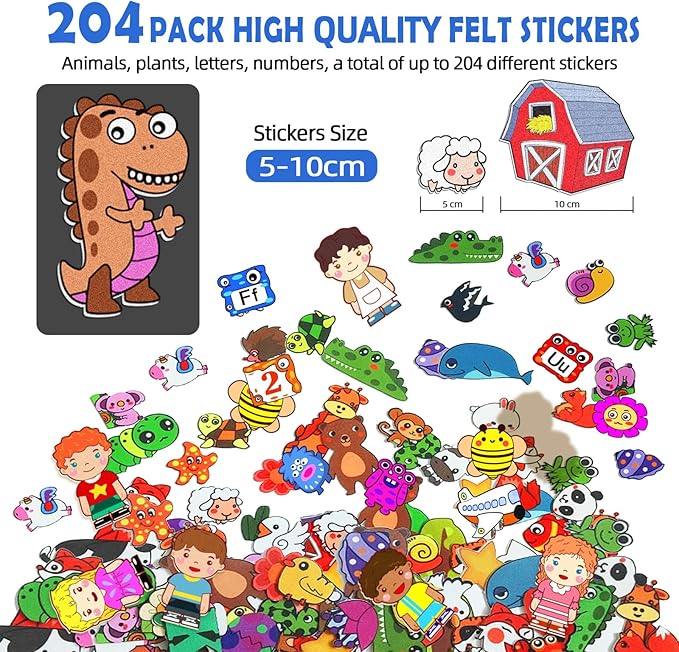 204Pcs Animals Felt Busy Board Story Set with Storage Bag Preschool Large Wall Storyboard Forest Themed Early Learning Interactive Play Kit Wall Hanging Gift for Toddlers Kids 40 X 28 Inch