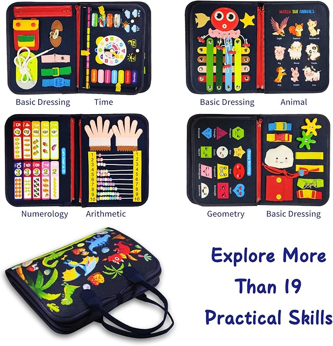 Montessori Busy Board for Boys 3 4 5 Year, Sensory Toys for Toddlers 3-6, Ideal for Travel and Preschool - ABCs, 123s, Shapes, Colors, Animals, Weather, Birthday Gifts