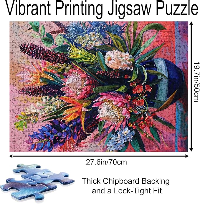 Blooming Floral Jigsaw Puzzle 1000 Pieces flower vase Puzzles for Adults,Wildflowers Jigsaw Puzzles for Challenging Family Activity Games Flower Puzzle for Home Wall Decor Gifts 20 x 27 Inches