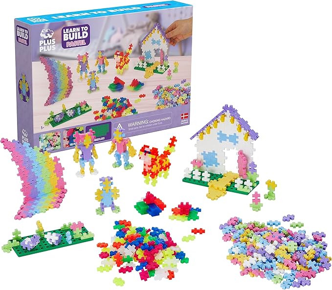 PLUS PLUS Learn to Build Set, Interlocking Mini Building Blocks, 3D Puzzle Construction Stem Toy for Kids - Pastel Mix, 400 Pieces