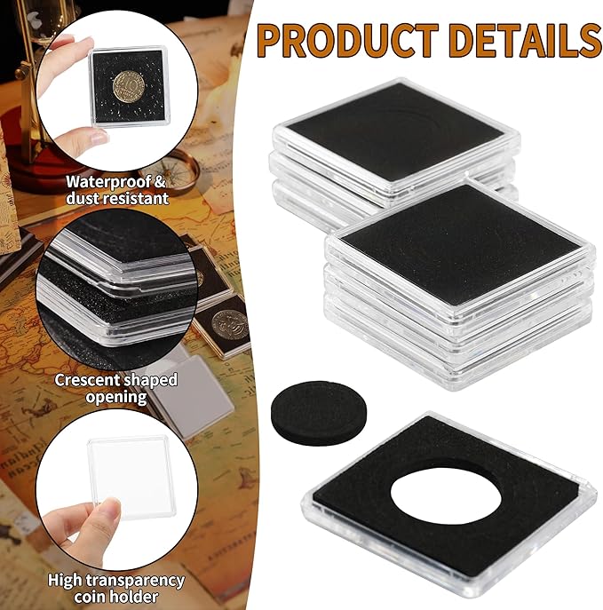 Uncle Paul 50 PCS Coin Capsules, Coin Snap Holders with 5 Sizes Black Gaskets 20/25/30/35/40mm, Clear Coin Cases for Coin Collection Supplies Silver Dollar Pounds Cents