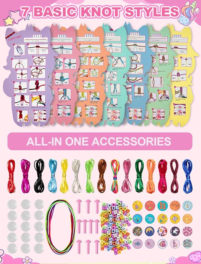 Friendship Bracelet Making Kit for Girl, DIY Arts and Crafts Toy for Teen Ages 6 7 8 9 10 11 12, Birthday Gift Ideas for Girls,, Unicorn Jewelry Bracelet Making Set,Pink