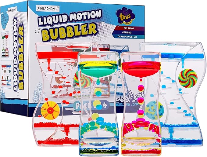 XINBAOHONG Liquid Motion Bubbler Sensory Toy for Kids and Adults 4-Pack，Calming Stress Relief Fidget Toys for ADHD Autism, Office Desk Decor