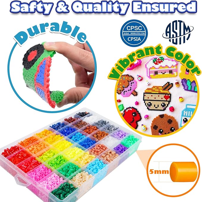 FUNZBO 11000 5mm Fuse Beads Kit - 36 Colors | 66 Patterns, Arts and Crafts for Kids, Teens and Adults, Toys Crafts for Room Decorations, Gifts for Girls, Boys and Kids Age 5+