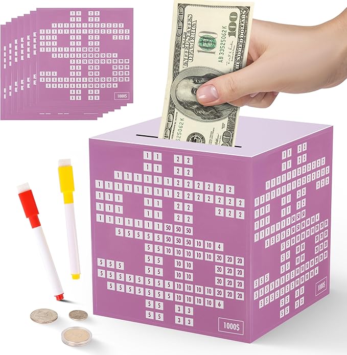 Primo Lines Piggy Bank for Adults Must Break to Open, with Savings Counter & Goal Tracker, Unbreakable Stainless Steel Money Box for 10K Challenge $3000 $5000, Kakeibo (4.72 Inch)