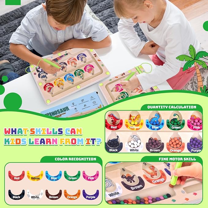 Dinosaur Mini Magnetic Color and Number Maze Montessori Toy for Ages 3 4 5, Toddler Busy Board, Educational Preschool Learning Activities, Ideal Christmas & Birthday Gift for Boys and Kids