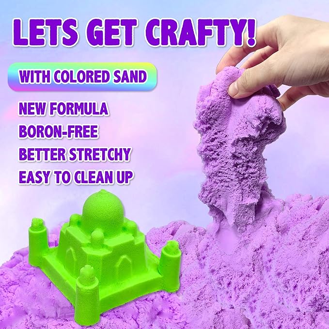 Colorful Stretchy Sensory Sand Kit,Value Pack of 5 Colored Moldable Play Sand for Kids,Bulk Refill for Sensory Bin,Sensory Toys for Molding,Perfect Travel Toys for Girls and Boys Ages 3+