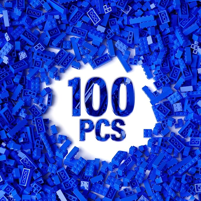 100 Piece Blue Bricks Bulk, 12 Size Blue Classic Building Blocks Bricks, Compatible with Lego Parts and Pieces(Color: Blue)