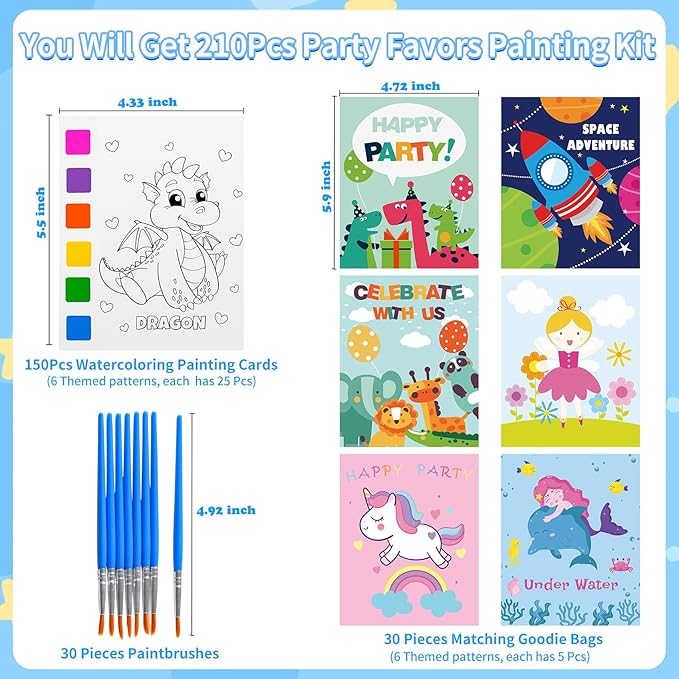 Rotu Water Coloring Books for Kids Party Favors for Kids 4-8, 30 Pack Birthday Gifts Classroom Prizes Goodie Bags Stuffers Bulk Art Craft Supplies, 210Pcs