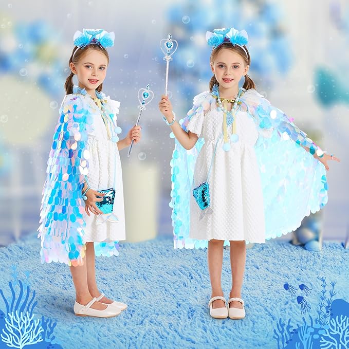 Princess Dress Up Toys Princess Dress Up Clothes Rainbow Mermaid Cape Kit 9 Pcs Gift Set for Little Girls 3-8 Years