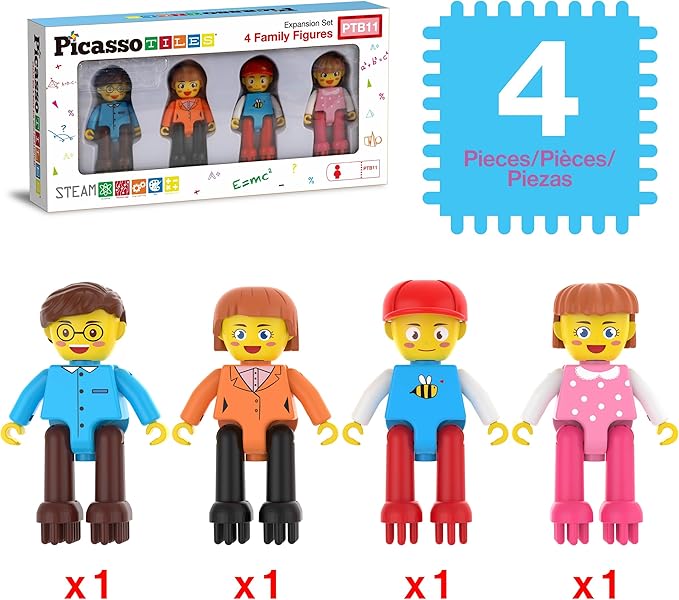 Picasso Toys Hedgehog Blocks 4 Family Action Character Figures Toddler Toy Construction Building Tile Block Expansion Pack Educational Add-on STEM Learning Smart Game Kit Toys Pretend Playset Age 3+