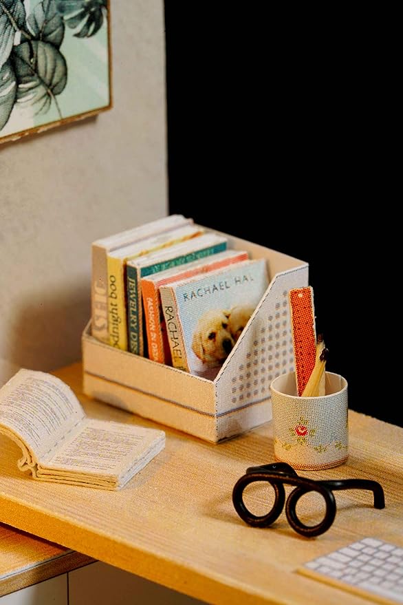 CUTEROOM DIY Doll Room Miniature Furniture Wooden House Kit - Wooden Dolls House Kit with Dust Cover & LED Light and Accessories - QT Series Dollhouse