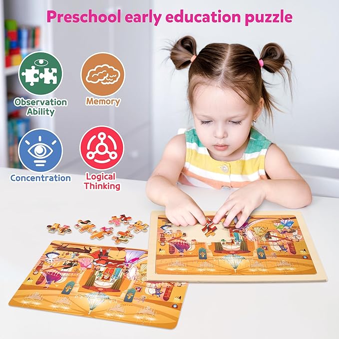 SYNARRY Unicorn Mermaid Princess Fairy Wooden Puzzles for Kids Ages 4-6, 6 Packs 60 PCs Jigsaw Puzzles for Kids Ages 4-8, Preschool Toys Gifts for Toddlers 3-5, Wood Puzzles for 3 4 5 6 Year Old Girls