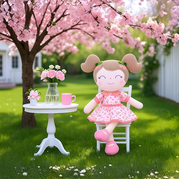 Gloveleya Baby Doll Girl Gifts Plush Toys Soft Dolls Baby Gifts Cherry Girl Pink 14 Inches with Gift Box…