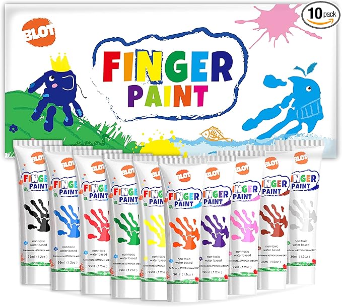 Kids Washable Finger Paint for Toddlers Art Supplies Gift for Baby Hand Painting DIY Crafts, Non Toxic, 10 Colors, 36ml/Tube