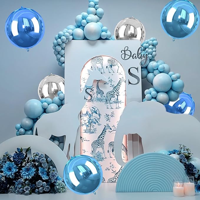 Giant 4D Foil Balloons, 6Pcs Large Metallic Light Blue Royal Silver Round Balloons, 22 Inch Big Round Foil Balloon for Red Birthday Party Baby Shower Wedding Decorations