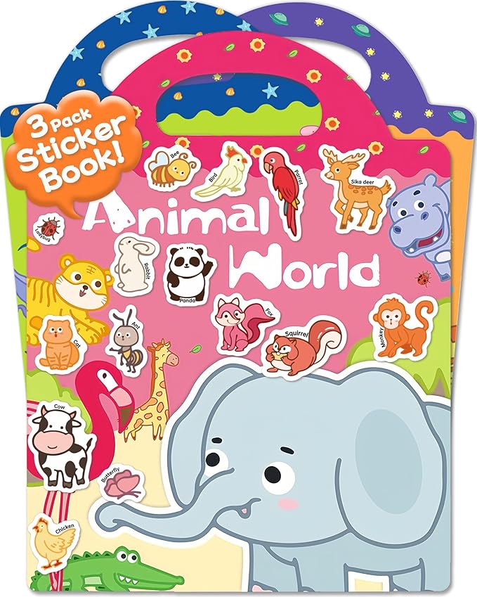 Benresive Reusable Sticker Book for Toddlers 2-4 Years, 3 Sets Travel Stickers for Kids, Waterproof Sticker Books for Toddlers 1-3, Crafts Activities for Todddlers 1-3 2-4 3-5