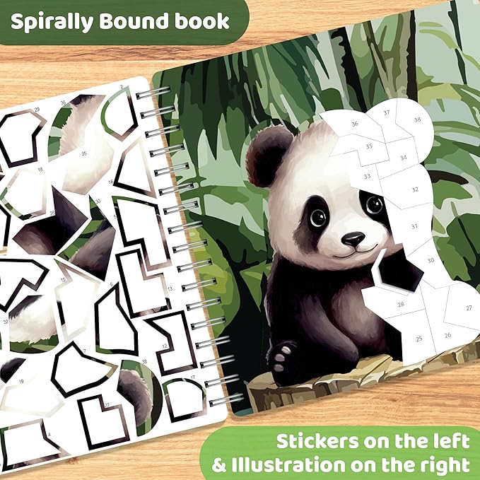 jackinthebox Sticker by Number Book, 12 Scenes Puzzle Paint by Sticker Book + Colouring Pages, Gifts for Birthday, Party Favor Toys for Girls, Arts & Crafts for Kids Age 7 8 9 10 (Baby Animals)