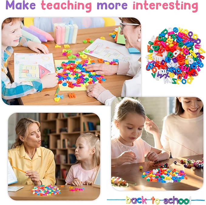 Wesiti 408 Pcs Lacing Letters Alphabet Learning Toys Toddler ABC Alphabet Beads Lacing Sports Skills Toys for Preschool Games Homeschool Supplies Early Spelling (Lowercase Letters)