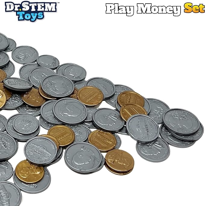 Dr. STEM Toys Play Money for Kids: Durable Boxed Set Provides 400 Pieces of Realistic Fake Money Bills & Fake Coins for Pretend Play, Helps Kids Learn Financial Responsibility & More