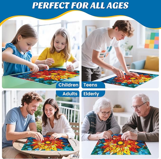 Puzzles for Adults 500 Pieces - Challenging Flower of Life Stained Glass Puzzle, Crystal Puzzle for Adults, Impossible Cool Mosaic Puzzles for Teens 12-16, Perfect for Game Nights 20.5X 15in