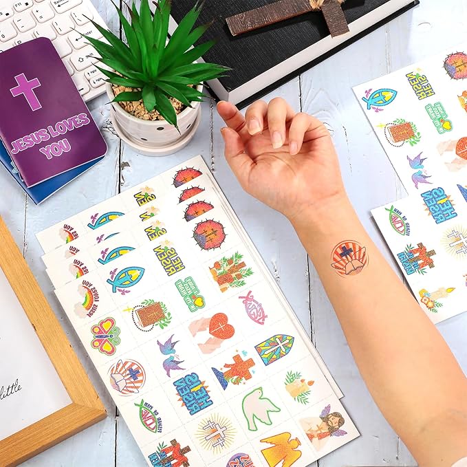 Landhoow 240 Pcs Christian Religious Tattoos Temporary for Kids Glitter Face Tattoos Cool Body Sticker Costume Accessory for Adults Boys Girls Party Favor