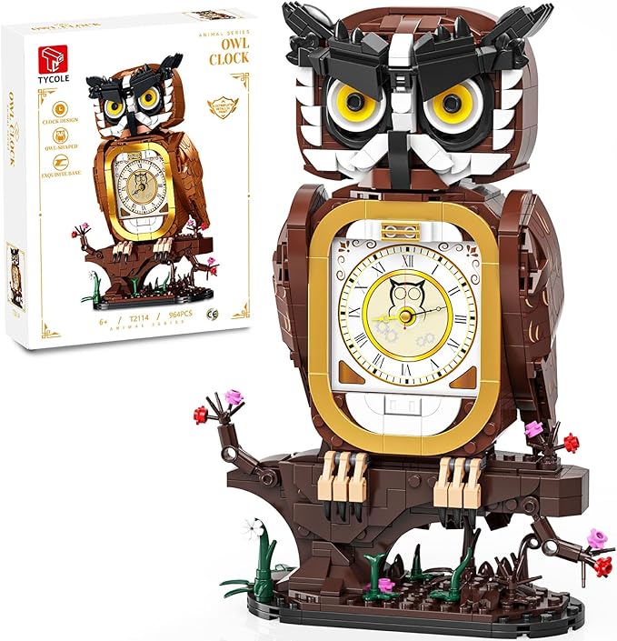 Owl Clock Building Blocks Set, STEM Building Toys with Functional Clock, Collectible Bird Display Model for Home Decor, Creative Gift for Adults & Boys 8-14 (964Pcs)