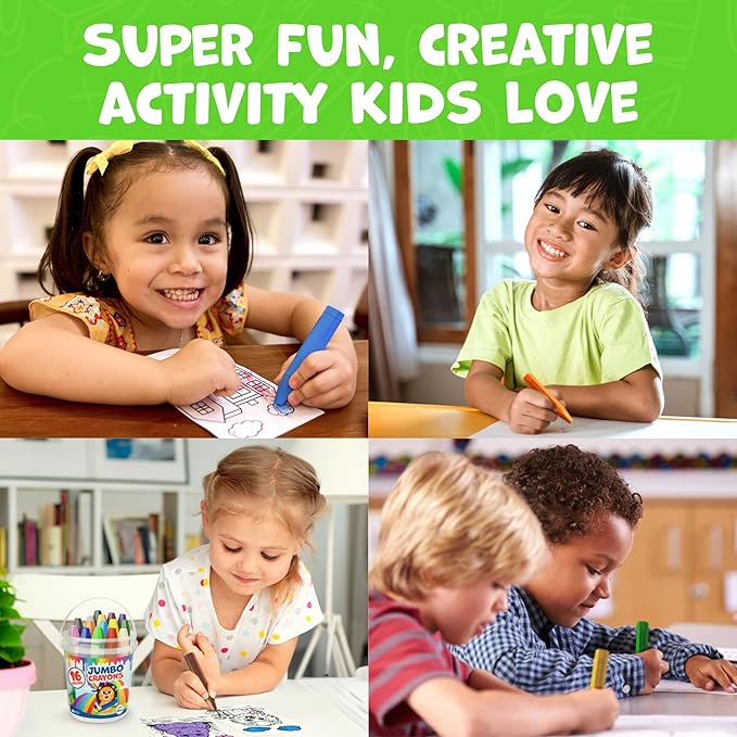 Jumbo Crayons For Toddlers 1-3 - 16pc Toddler Baby Crayons For Kids Ages 4-8 1-3 2-4 - Printed & PDF Coloring Sheets Non Toxic Washable Classroom Must Haves, Christmas Stocking Stuffers For Toddlers