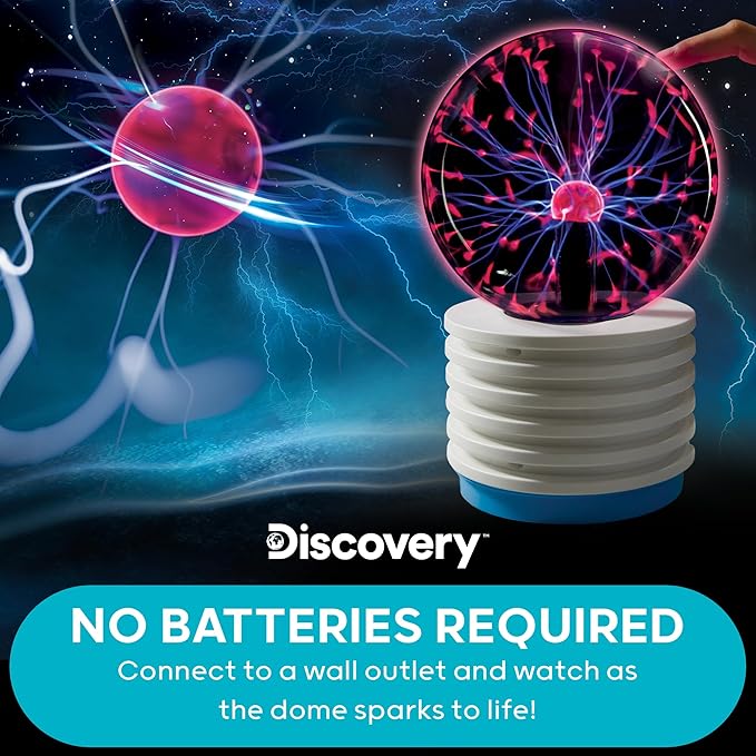 Discovery™ Plasma Globe Lamp - Touch & Sound Sensitive Lightning| Electric Tesla Coil Base Design| Educational STEM Toy| Home & Room Décor| Light-Up Plasma Orb| Interactive Globe| Fun Science Gift
