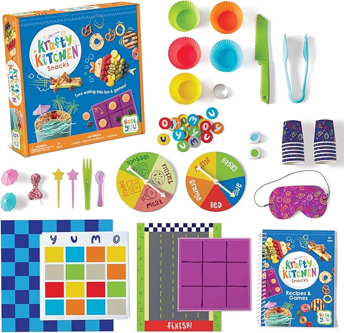 MindWare Best You Krafty Kitchen Snacks Kit – Real Cooking Set for Kids Ages 5 & Up - Includes Kid Friendly Kitchen Tools, Games and Recipes - Ideal for Healthy Snacking and Food Exploration