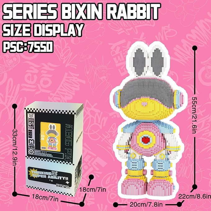 Rabbit Animal Micro Building Blocks Set for Adults Space Girl Cute Large Sets Toys Gift Kids 7550 Pieces 55cm High Series