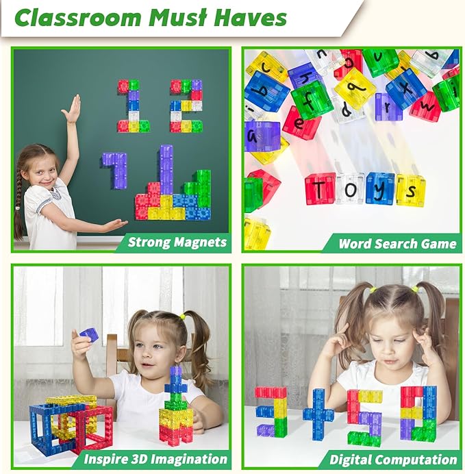 Magnetic Building Blocks - Transparent Magnetic Cubes, STEM Magnet Toddler Boys Toys for Kids Age 3-5,Travel Sensory Autism Preschool Montessori Toys for 3+ Year Old, Birthday Girls Gifts