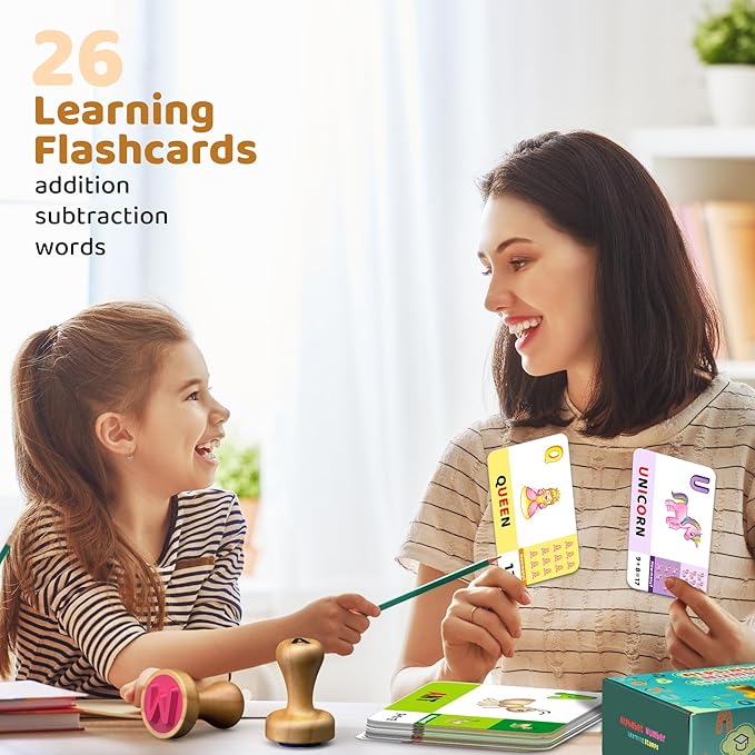Wooden Alphabet & Number Stamps for Kids, Essential ABC 123 Learning Stampers for Ages 3-5,Montessori Educational Preschool Homeschool Must-Haves Classroom Gift
