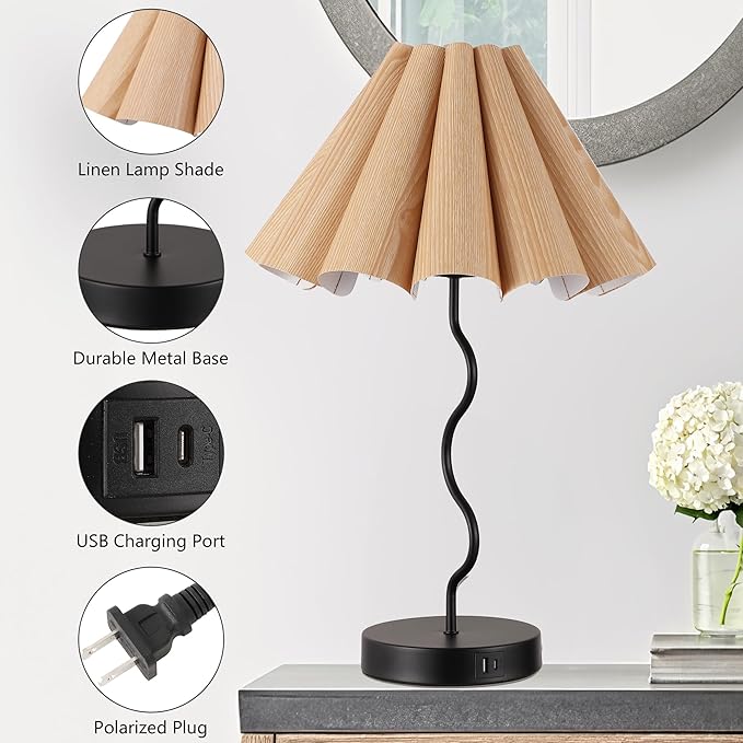 Table Lamps for Bedroom Modern Single Table Lamp for Night Stands Beside Lamps Living Room End Table Lamp (Burlywood)